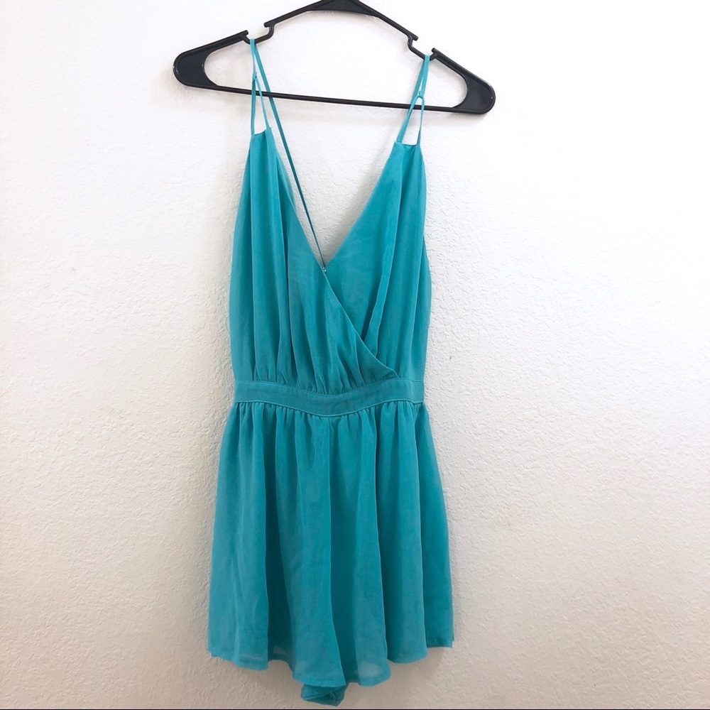 Strappy Romper Open Back Summer Chiffon Turquoise